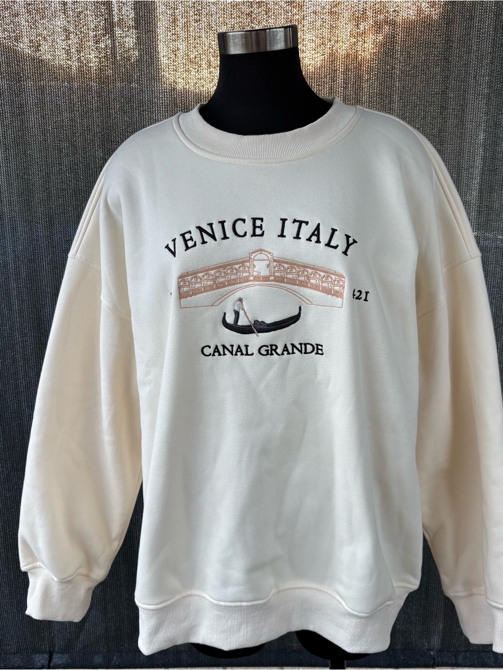 Altar'd State Cream Venice Italy Canal Grande Graphic Sweatshirt
